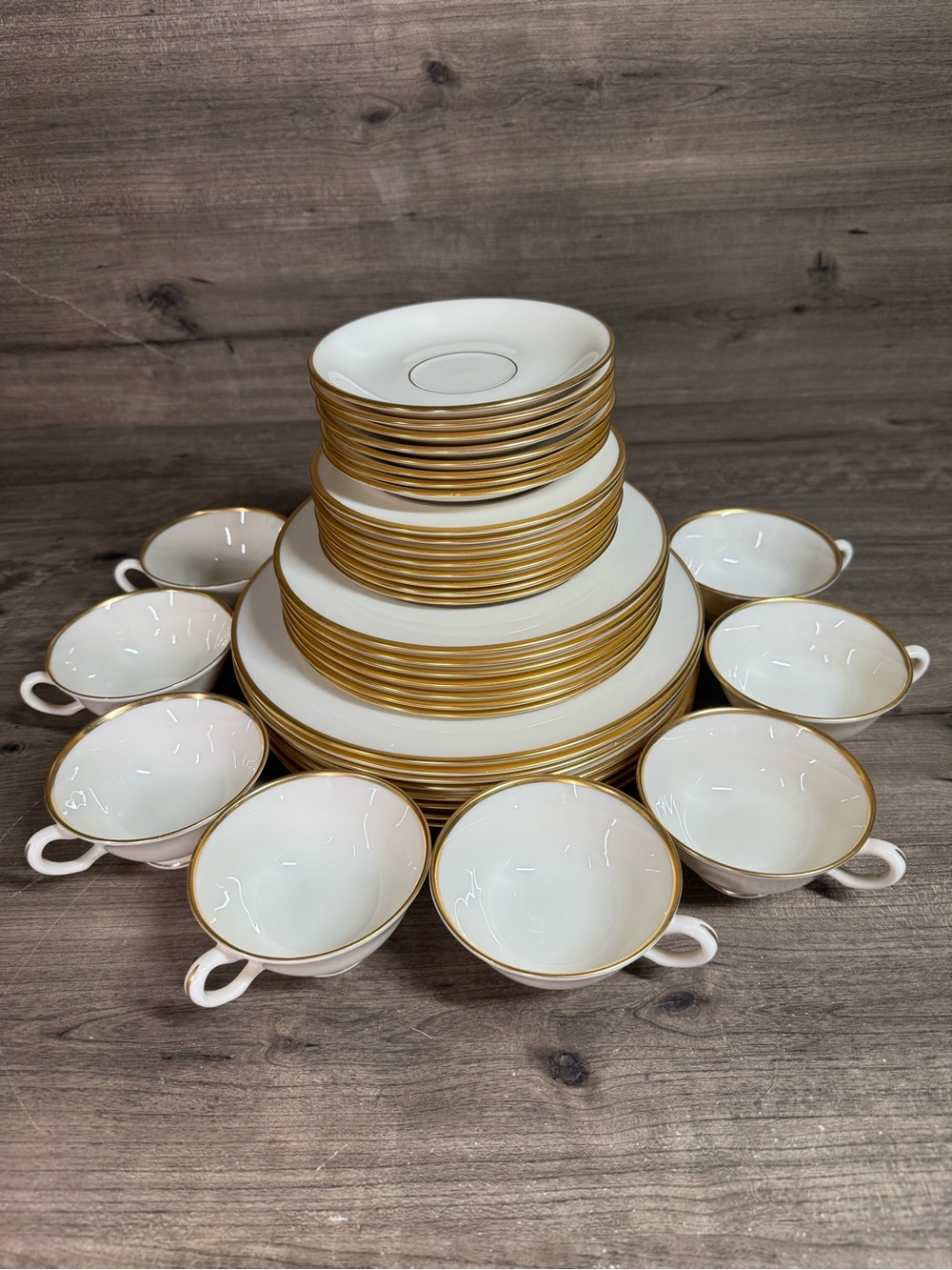 Vintage Lenox Mansfield C513 39 Pc China Set Service for 8 Ivory Gold Trim USA